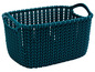 Ein dunkelgrüner Aufbewahrungskorb aus Kunststoff mit Griff.