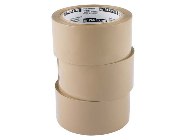 Drei Rollen braunes Klebeband von Parkside.