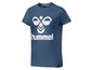 Ein dunkelblaues Hummel T-Shirt mit weißem Logo.