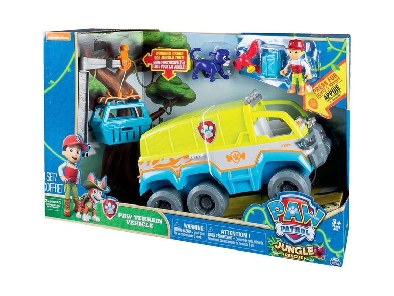 Paw Patrol Dschungelrettung Spielset mit Geländewagen, Kran und Zelt.