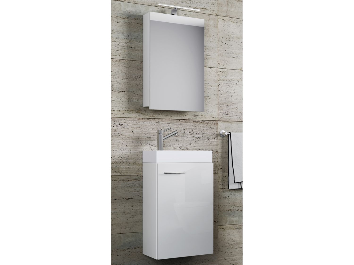 VCM Badmöbel-Set Slito 3er Set B. 41 x T. 22 x H. 130 cm, (Komplett-Set, 3-St., 1x Unterschrank 1x Waschbecken 1x Spiegelschrank), Kompakter Waschplatz mit Stau – Bild 2 von 3