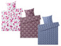 Drei verschiedene Bettwäsche-Sets mit Blumen-, geometrischen und Paisley-Mustern.