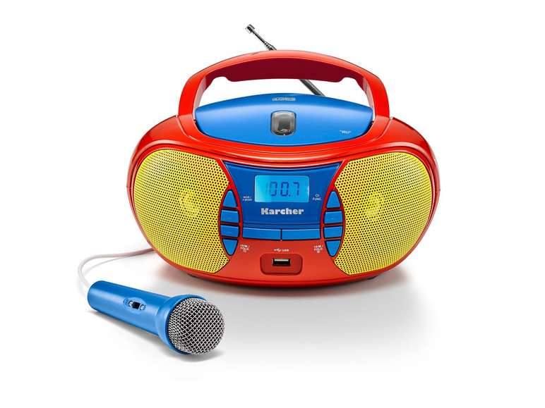 Gehe zu Vollbildansicht: Karcher RR 5026 tragbares CD Radio - Bunte Kinder-Boombox mit CD-Player & Mikrofon - Bild 2