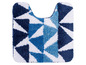 Badezimmermatte mit geometrischem Muster in Blau und Weiß.