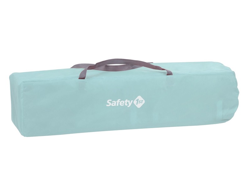 Ein zusammenklappbares Babybett von Safety 1st in Minzgrün.