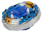 Ein blauer Beyblade mit goldenen und silbernen Details.
