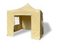 Ein beigefarbenes Pop-up-Zelt mit Seitenwänden.