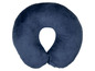 Ein dunkelblaues Nackenkissen zum Reisen.