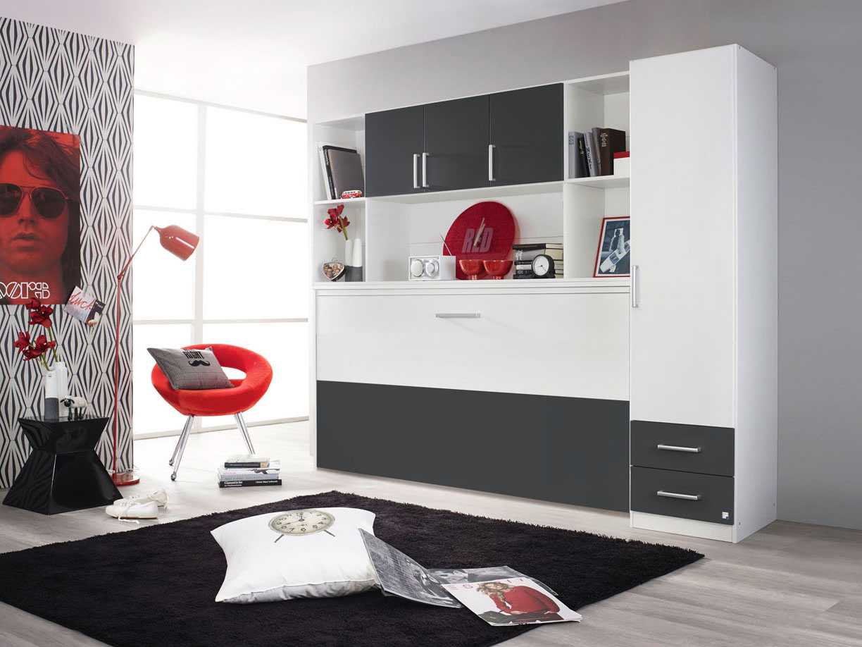 RAUCH ORANGE ALBERO Querklappbett mit Regalelement und Schrank (Alpinweiß, Grau-metallic, Schrank: 1-türig) – Bild 2 von 4
