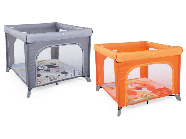 Zwei Chicco Baby-Laufställe mit Tiermotiven.