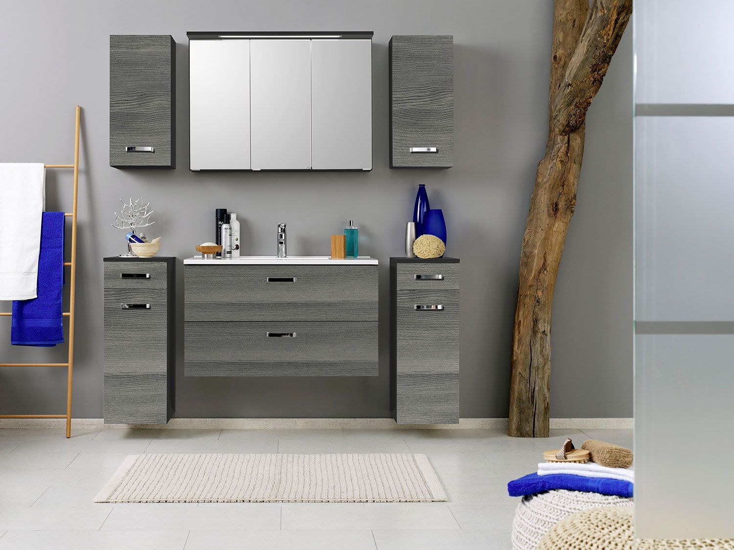 HELD Bologna 3D Spiegelschrank 60/70/80/90/100cm (LED Einbauleuchte, Graphitgrau, 100 cm) – Bild 3 von 4