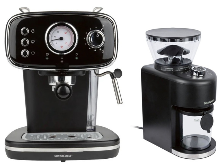 Gehe zu Vollbildansicht: SILVERCREST Espressomaschine SEMS 1100 B2 + Kaffeemühle Kegelmahlwerk SKKM 200 A1 - Bild 1