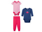 Baby-Kleidungsset mit gestreiftem Body, Body mit Dinosaurier und rosa Hose.