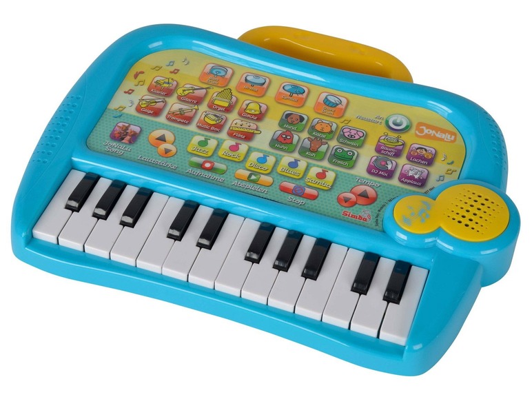 Blaue Spielzeug-Klavier mit verschiedenen Instrumenten, Tierlauten und Melodien von JoNaLu.