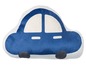 Ein blaues Kissen in Form eines Autos.