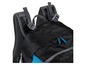Ein schwarzer Rucksack mit blauen Akzenten und dem Logo 'H₂O'.