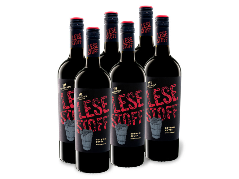 6 x 0,75-l-Flasche Weinpaket Lauffener Weingärtner Lesestoff Rotwein Cuvée QbA halbtrocken, Rotwein