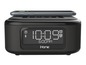 Schwarzer iHome Wecker mit Bluetooth und einem Ladegerät für ein Smartphone.