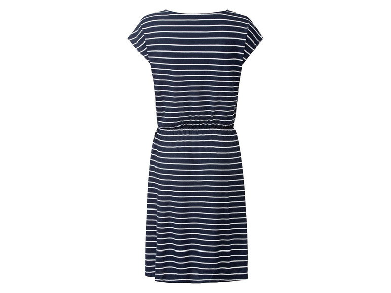 Ein gestreiftes Kleid mit kurzen Ärmeln.
