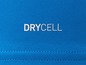 Blauer Stoff mit dem Drycell-Logo.