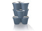 Stapelbare Blumentöpfe in Grau, geeignet für mehrere Pflanzen.