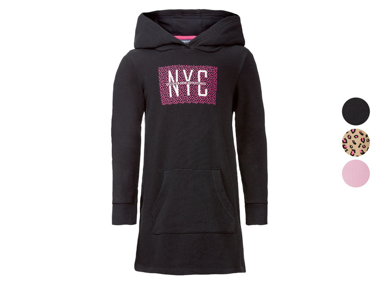 Schwarzes Hoodie-Kleid mit 'NYC' Druck und Tasche
