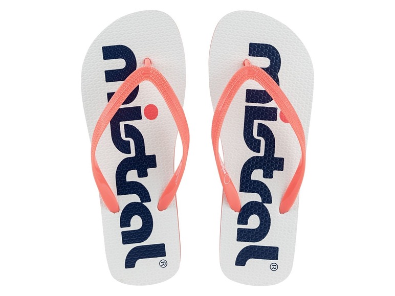 Weiße Flip-Flops mit rosafarbenem Band und dem Markenzeichen 'Ipanema'.
