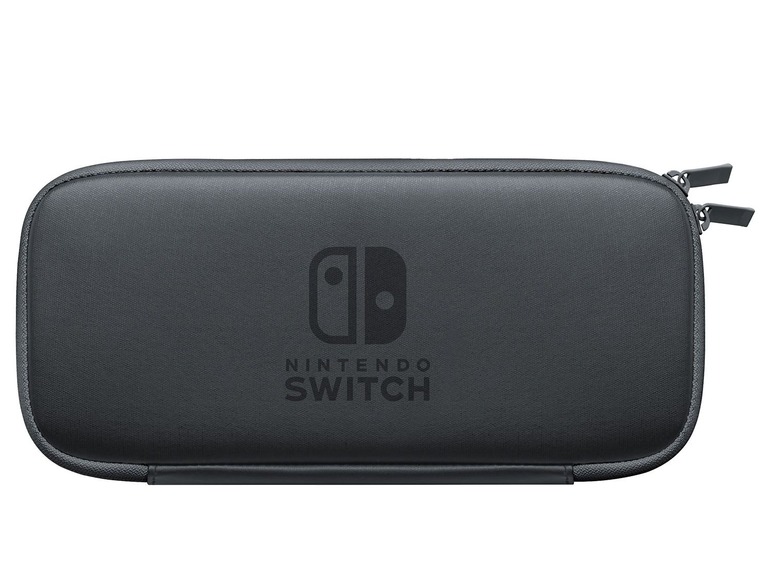 Eine schwarze Nintendo Switch Tragetasche mit Reißverschluss.