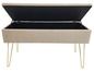 Beige Aufbewahrungsbank mit goldenen Beinen, offen