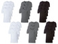 Sechs Pakete mit je drei Basic-T-Shirts mit kurzen Ärmeln in Weiß, Grau und Schwarz.