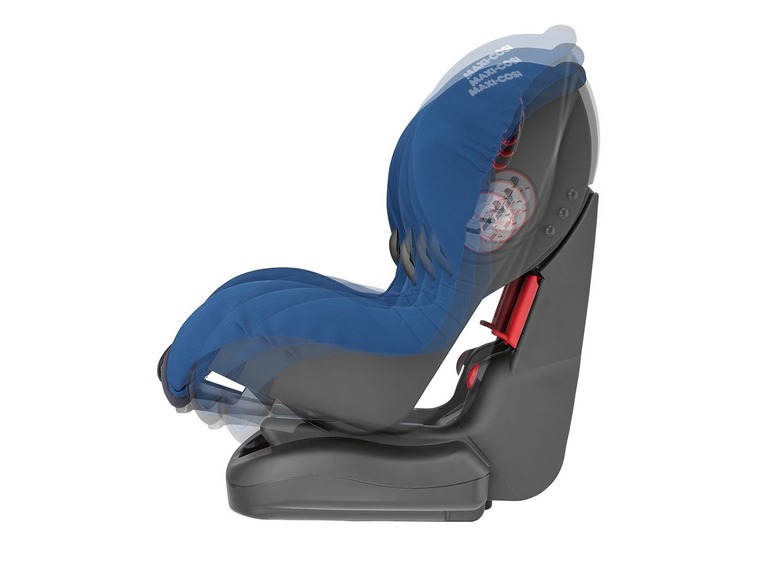 Ein Maxi-Cosi Autositz mit blauem Bezug