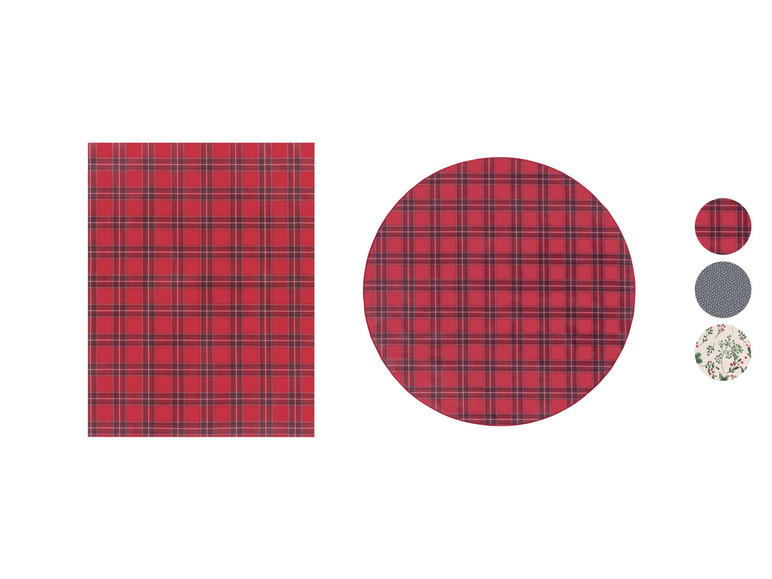 Quadratische und runde Tischsets mit rotem Karomuster