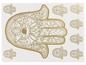 Goldene Hamsa-Hand-Aufkleber mit komplizierten Mustern.