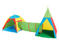 Ein Spielset mit Tipi-Zelt, Tunnel und Zelt.