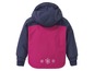 Eine rosafarbene und dunkelblaue Winterjacke für Mädchen mit Kapuze.