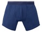 Blaue Boxershorts mit weißem Band.