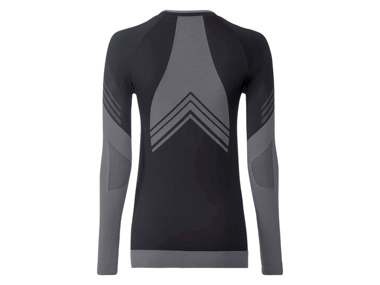 Schwarzes Sportunterhemd mit langen Ärmeln und grauen Details.
