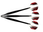 Drei schwarze Karella Darts mit roten und silbernen Federn.