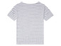Weiß-graues, gestreiftes T-Shirt mit kurzen Ärmeln.