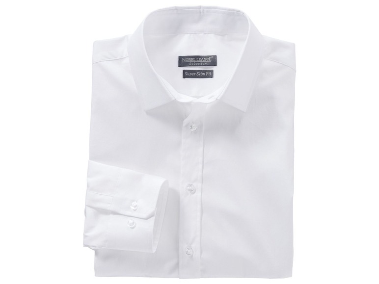 Ein weißes Hemd mit langen Ärmeln der Marke 'Noble League' in 'Super Slim Fit'.