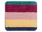 Ein bunter Türvorleger mit horizontalen Streifen in rosa, gelb, rot und blau.