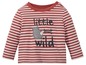 Gestreiftes Langarmshirt für Babys mit 'little but wild' und einem Nashorn.