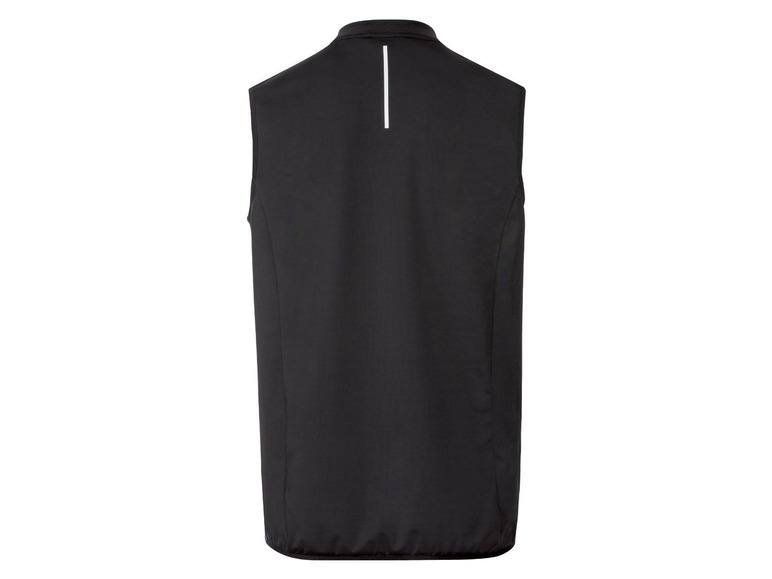 Eine schwarze, ärmellose Laufweste für Männer.
