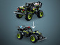 Zwei LEGO Technic Modelle, ein Monstertruck und ein Buggy.