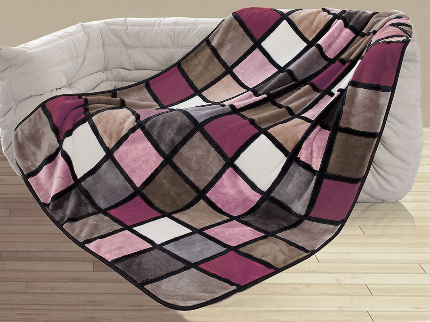 GÖZZE Cashmere-Feeling Decke Antigua 150 x 200 cm (altrosa / taupe / beere) – Bild 2 von 3