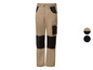 Beige Arbeitshose mit schwarzen Details.