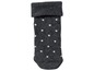 Graue Socke mit weißen Punkten.