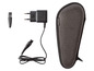 Ein Philips Rasierer Zubehör-Set mit Ladegerät, Bürste und Etui.