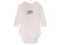 Ein rosafarbenes Baby-Langarmbody mit dem Aufdruck 'happy'.