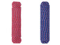 Zwei Rollen Seil, rot und blau mit weißen Punkten.